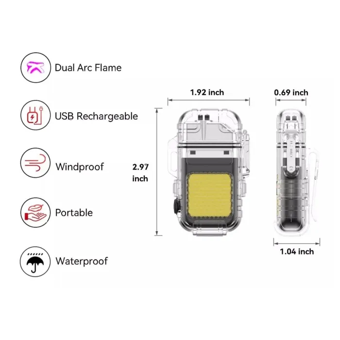 Encendedor Arco Plasma Doble + Mini Linterna Recargable Usb