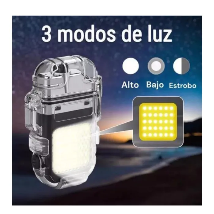 Encendedor Arco Plasma Doble + Mini Linterna Recargable Usb