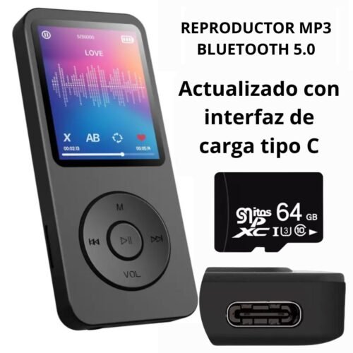Reproductor Mp3 64gb Radio Fm Bluetooth Grabadora De Voz Usb